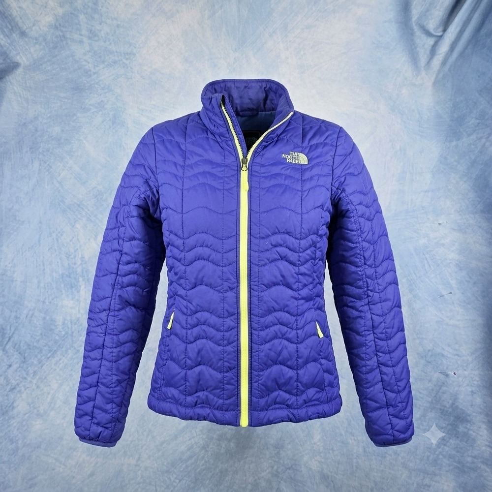 The North Face Thermoball Puffer Jacket Purple Lime Green Womens Small Full Zip